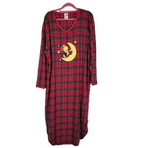 Vintage 1999 Warner Bros Looney Tweety  Flannel Plaid Sleep Pajama Dress MED